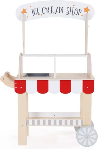 Miniatura 8 de Labebe Carrito de Helados de Madera para Niños, Camión de Helados para Niños Pequeños con Tirador, Juego de Simulación con Pizarra, Campanilla
