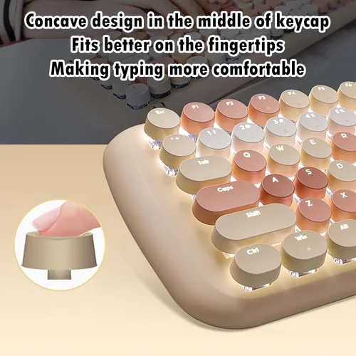 Miniatura 7 de Lomiluskr Lindo teclado mecánico con cable colorido para niñas y niños, teclas redondas, 84 teclas compactas, 10 efectos de iluminación Azul