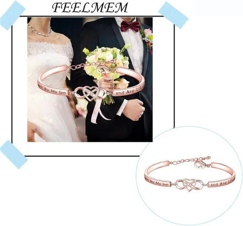 Miniatura 6 de FEELMEM Pulsera de regalo para nuera con texto en inglés "You Were Hand Chosen by My Son And Are Like A Daughter to Me", pulsera de corazón de amor
