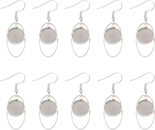 Miniatura 24 de FASHEWELRY 54Pcs Bandejas de bisel para pendientes de acero inoxidable en blanco Geometría rombos lágrima con cabujones de vidrio redondo de 12 mm