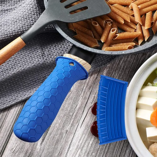Miniatura 5 de Patelai Juego de 8 soportes de silicona para ollas, funda de mango de hierro fundido, resistente al calor, agarradera, antideslizante, reutilizable