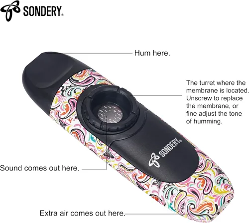 Miniatura 3 de Sondery Instrumento de viento profesional Kazoo con 5 membranas, cordón y bolsa SK1
