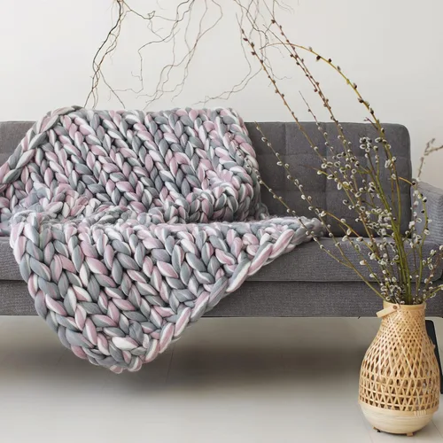 Miniatura 12 de Manta de punto grueso de 50 x 60 pulgadas, manta gigante tejida a mano con hilo 100% de lana merina, hecha a mano para cama, sofá, manta bohemia