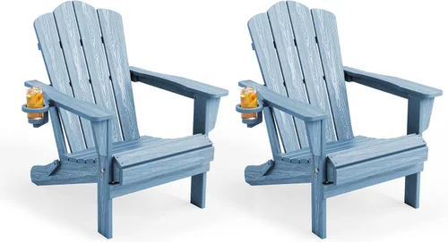 Miniatura 11 de KINGYES Silla plegable Adirondack, sillas de patio HDPE para todo clima, silla de césped con textura de madera para junto a la piscina, patio Aruba