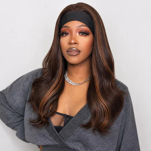 Miniatura 11 de Peluca de Diadema Ondulada Onda Corporal Suelta Sin Pegamento Cabello Sintético para Mujeres Negras Sin Encaje Frontal Pelucas de Diadema Densidad