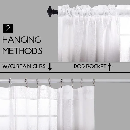 Miniatura 4 de KOUFALL Cortinas de ventana de baño para ducha, juego de 2 paneles de cortinas cortas transparentes en blanco y negro para cocina, dormitorio