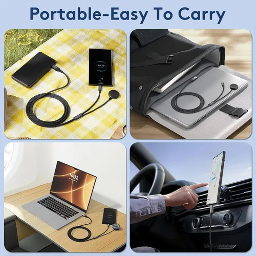 Miniatura 5 de cugunu Cable de carga portátil múltiple USB A/C a Galaxy Watch/USB C, cable de carga inalámbrico magnético para automóvil 2 en 2, compatible