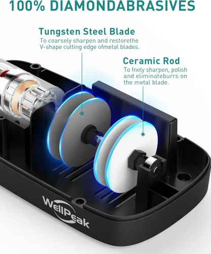 Miniatura 3 de Afilador de Cuchillos Eléctrico de 2 Etapas para Cuchillos de 20 Grados, Sistema de Afilado Abrasivo de Diamante para Cuchillos de Chef de Filo