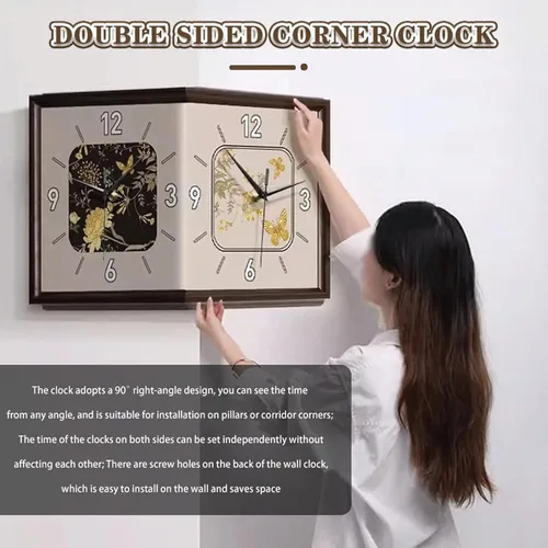 Miniatura 6 de Reloj de pared de doble cara, reloj de pared retro con diseño de mariposa voladora, decoración de pared para sala de estar, dormitorio, pasillo