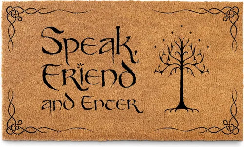 MAINEVENT Felpudo con texto en inglés "Speak Friend and Enter", 30 x 17 pulgadas, Mercancía de Trilogía, Felpudo de Bienvenida para Exteriores