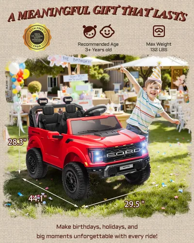 Miniatura 8 de First Ride On Juguetes de montar de 2 plazas de 24V para niños, vehículos eléctricos Ford F-150 Raptor con licencia para niños con control remoto