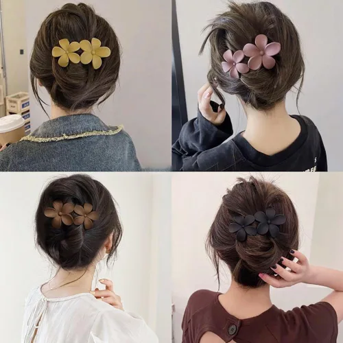 Miniatura 5 de AIUPUOC Pinzas para el pelo de flores, pasadores franceses mate, horquillas florales negras, pinzas de garra, antideslizantes, accesorios elegantes