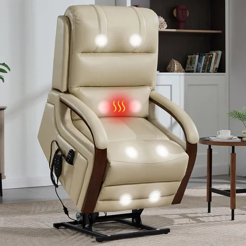 Miniatura 12 de Silla reclinable eléctrica para personas mayores, silla elevadora de doble motor con masaje por vibración y calor, reclinable plano con reposabrazos