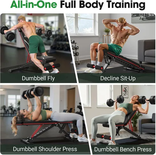 Miniatura 12 de FLYBIRD Banco de pesas ajustable que se adapta hasta 6'5'', capacidad de 750 libras para entrenamiento de cuerpo completo, banco plegable resistente