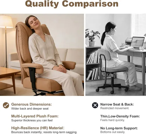 Miniatura 7 de EXCEBET Silla de Oficina Grande y Alta con Asiento Ancho de 400 libras, Silla de Oficina Ejecutiva de Cuero con Respaldo Alto con Reposapiés, Sillas