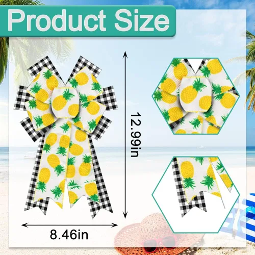 Miniatura 2 de Estivaux 2 lazos de piña de verano para corona, lazos de corona de primavera y verano, lazos de lana cuadriculada negra y blanca, lazos de arpillera