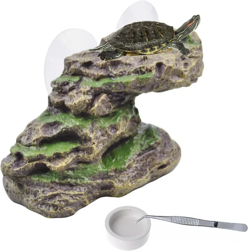 Miniatura 8 de PINVNBY Plataforma de descanso para tortugas, muelle de tortuga, resina, descanso, roca, reptil, hábitat, escalada, adorno flotante para decoración