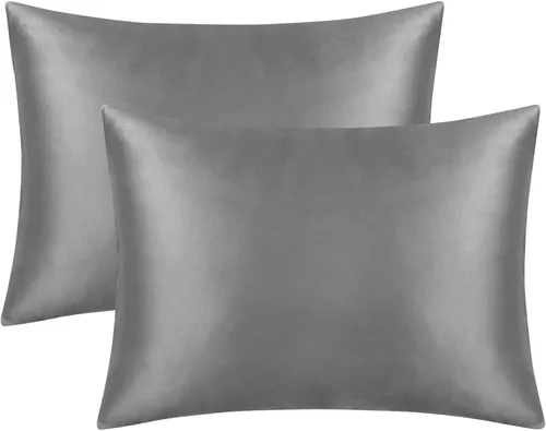 Miniatura 7 de FLXXIE Paquete de 2 fundas de almohada estándar de satén con cremallera para cabello y piel, sedosas y súper suaves (20 x 26 pulgadas), fundas