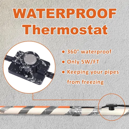 Miniatura 5 de Cupohus Cinta térmica para tuberías de agua con termostato de 6 pies, protección contra congelación, cable de rastro de calor autorregulable