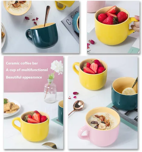 Miniatura 6 de TeenFighter Taza grande de porcelana de avena - 23 onzas (680mL) Taza de café ancha, taza para el desayuno y tazón de sopa, apta para microondas