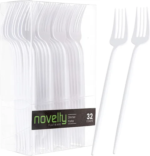 Novedad moderna cubiertos, cubiertos, tenedores desechables de plástico de lujo, color blanco, 32 unidades