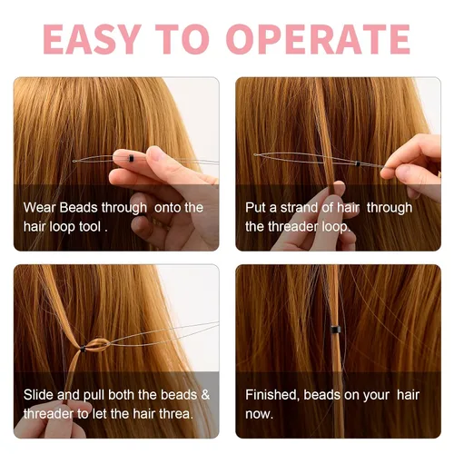 Miniatura 6 de NEWISHTOOL El kit de herramientas de extensión de cabello incluye aguja de bucle de acero inoxidable para tirar de gancho y herramienta de Rosado
