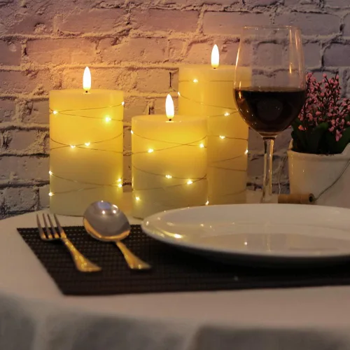 Miniatura 7 de Eldnacele Velas sin llama que funcionan con pilas con control remoto y temporizador, tira de luces LED de cera real, velas LED de pilar de cera