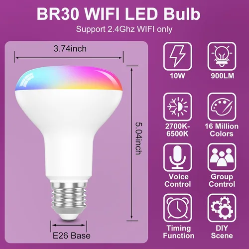 Miniatura 2 de Bombillas inteligentes, BR30 bombillas inteligentes compatibles con Alexa, bombillas de inundación 10W 900LM, bombilla RGBCW que cambia