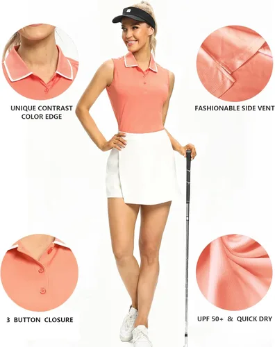 Miniatura 2 de Camisetas tipo polo para mujer, sin mangas, para golf, tenis, UPF 50+, ligeras