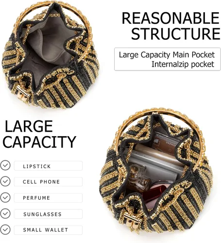 Miniatura 7 de Bolso de mano con diamantes brillantes para mujer, bolso de mano con diamantes de imitación para mujer, bolso de mano de brillo para fiesta