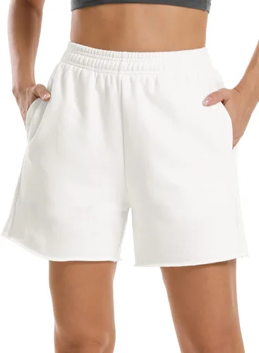 Stelle Pantalones cortos deportivos para mujer, casuales, con cordón, cómodos, de algodón, cintura alta, para entrenamiento, con bolsillos
