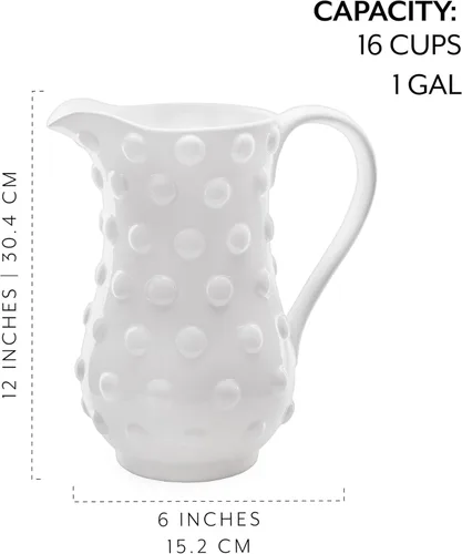 Miniatura 6 de AuldHome Design Jarra de cerámica blanca con clavos (tamaño grande), estilo retro vintage