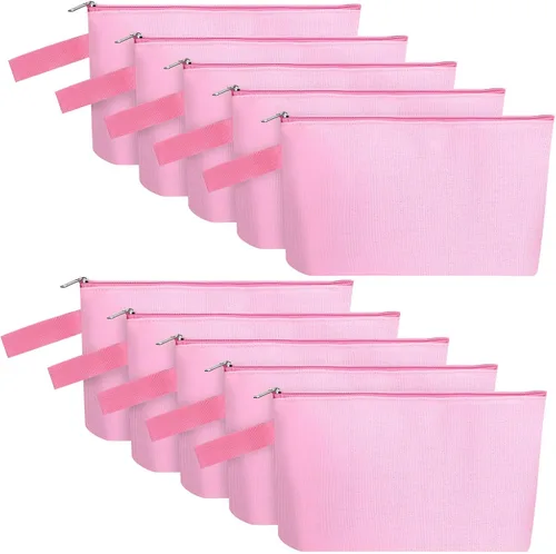Miniatura 70 de 10 bolsas de maquillaje de lona de algodón con parte inferior y correa, bolsa de cosméticos multiusos con cremallera, bolsa de aseo de viaje, bolsa