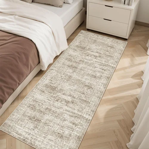 Miniatura 265 de Alfombra de pasillo Soalmost 2'6" x 10' lavable, alfombra antideslizante para cocina, baño, lavandería, alfombras vintage ultra delgadas para Beige
