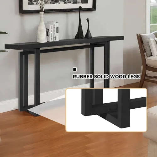Miniatura 4 de Mesa de sofá de 59.05 pulgadas para sala de estar, mesa consola Morden, mesa rectangular estrecha de madera maciza con patas de madera de goma