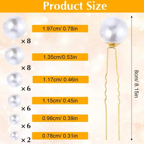 Miniatura 2 de JIEYAO 36 horquillas para el pelo de perlas de boda, accesorios de pelo de perlas, pasadores de novia en forma de U, pasadores de pelo de diamantes
