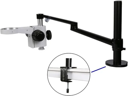 Miniatura 2 de Kit de accesorios para microscopio, abrazadera de metal negro/plateado, soporte para microscopio, soporte para microscopio trinocular ajustable