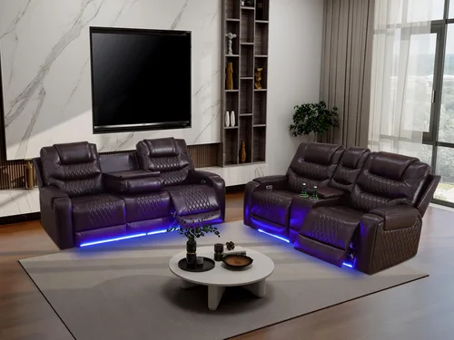 Miniatura 53 de Juego de sofá reclinable eléctrico, seccional de cuero transpirable beige, juego de muebles de sala de estar, 2 piezas, sofá reclinable eléctrico