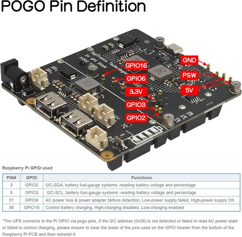 Miniatura 9 de Geekworm X1202 Placa de expansión UPS de 4 celdas y 5 V para Raspberry Pi 5 Salida máxima de 5.1 V 5 A Entrada ancha de 6 a 18 V Encendido