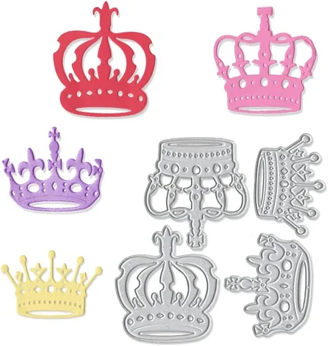 4 troqueles de corte de metal de corona, troqueles de celebración para hacer tarjetas, tarjetas de papel decorativas en relieve, tarjetas de papel 4