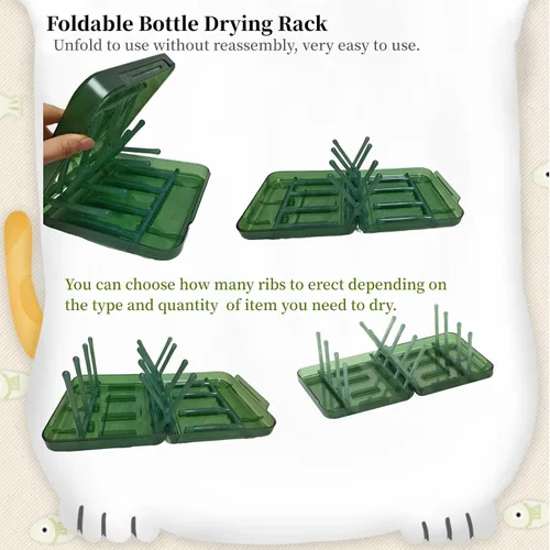 Miniatura 5 de Estante de secado de botellas de viaje que ahorra espacio, estante de secado de botellas plegable con 16 costillas, estante de secado portátil