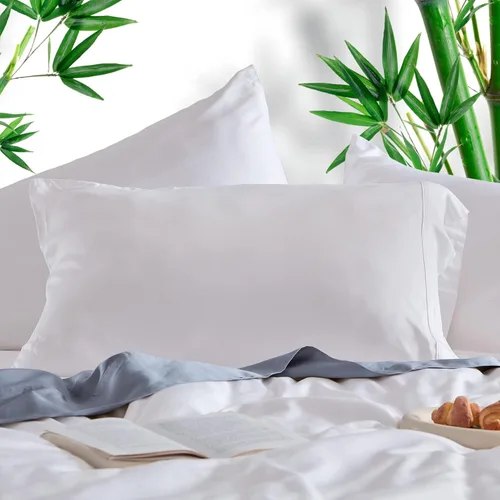 Miniatura 2 de SLEEP ZONE Juego de 2 fundas de almohada tamaño King, rayón derivado de bambú, color blanco, fundas de almohada suaves y transpirables con cierre