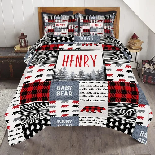 Miniatura 19 de ENCYCOM Edredón personalizado de oso bosque, edredón de animales del bosque, mejor juego de edredón decorativo único para cama colgante en la pared