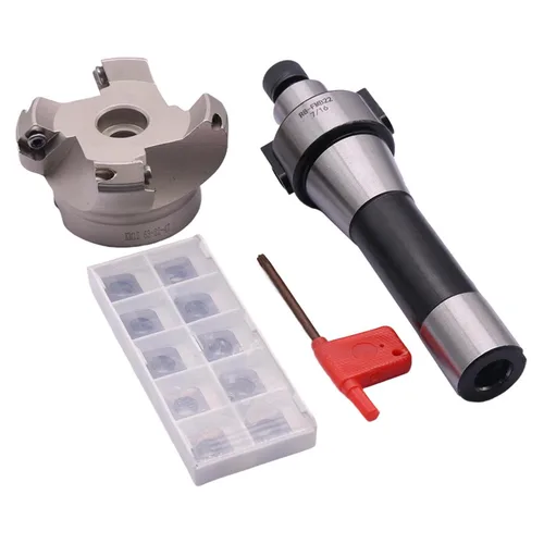 Miniatura 8 de R8 FMB22 7/16-20UNF Shank Face End Mill Arbor y KM12 50-22-4T Fresa de extremo de cara CNC con 10 piezas de insertos de carburo SEKT1204 y llave T20