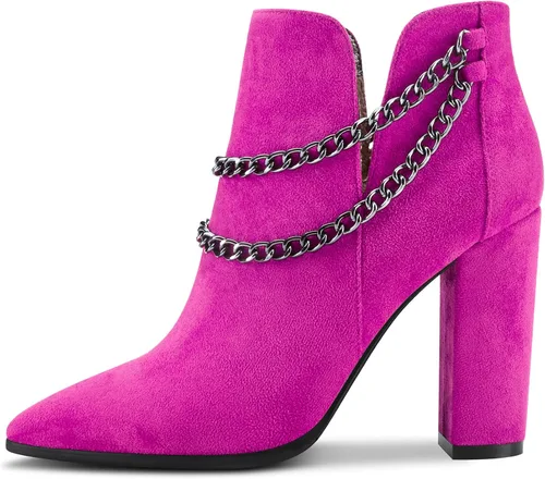 Miniatura 2 de Aachcol Botines cortos para mujer, puntera puntiaguda, tacón alto grueso, gamuza de 4 pulgadas