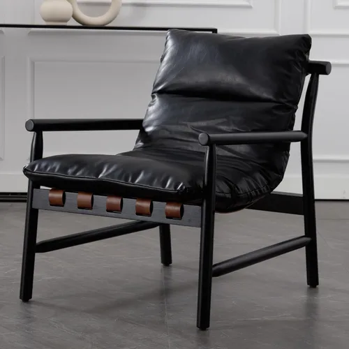 Miniatura 13 de Silla de acento de lino con diseño moderno de mediados de siglo, sillas de sala de estar cómodas con brazos, silla de lectura tapizada con marco
