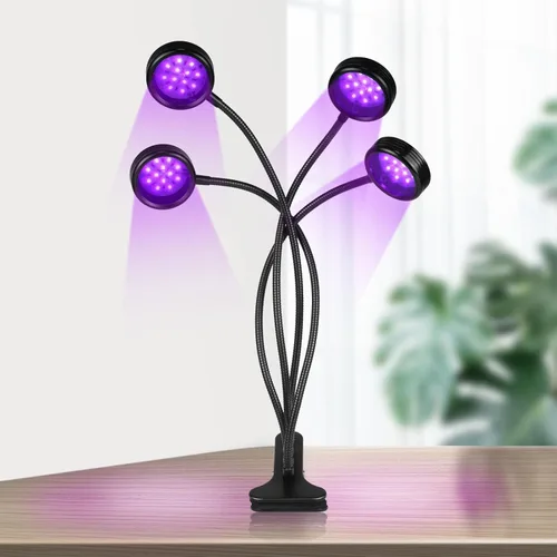 Miniatura 8 de Luz LED negra, temporizador de 3, 9 y 12 horas, 10 niveles regulables, luz UV, cabezal doble, 54 LED, luz negra, lámpara UV LED de 395-405 nm