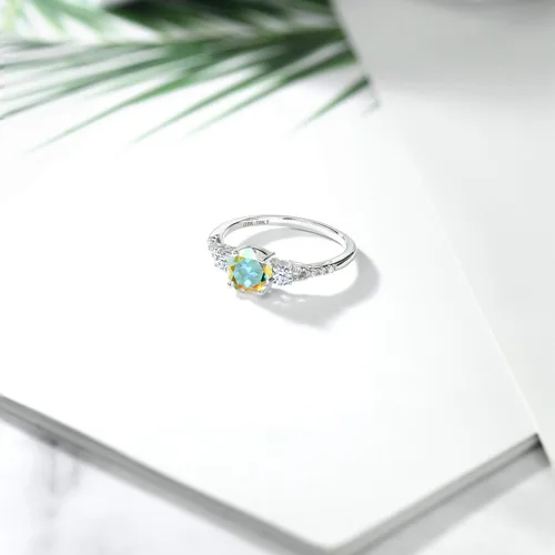 Miniatura 131 de Gem Stone King Anillo de compromiso de 3 piedras preciosas redondas de oro blanco de 10 quilates con piedra natal de 0.236 in con piedra natal