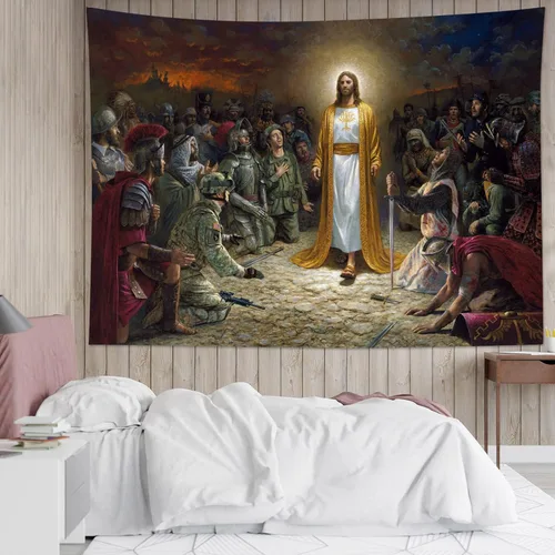 Miniatura 3 de LB Tapiz de Navidad de Jesucristo, escena predicada por Jesús, tapiz de acuarela 3D, manta de pared, decoración de pared, tapiz cristiano
