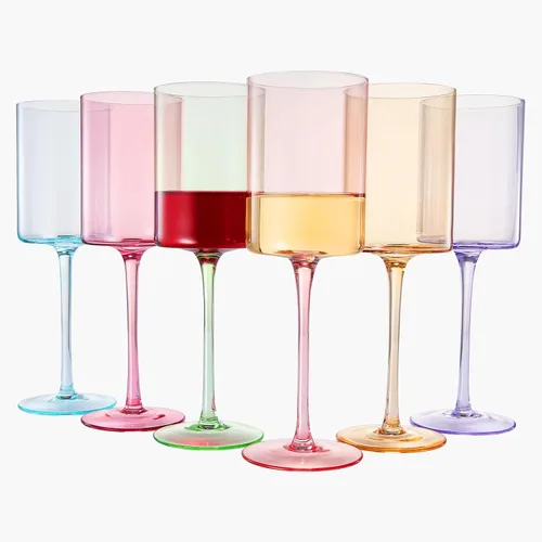 Miniatura 7 de Khen Juego de 6 copas de vino de cristal cuadradas de colores, regalo para ella, él, amigo, tamaño grande de 12 onzas, vasos altos